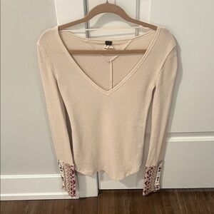 We The Free Cream Long Sleeve Top with Patterned Cuffs